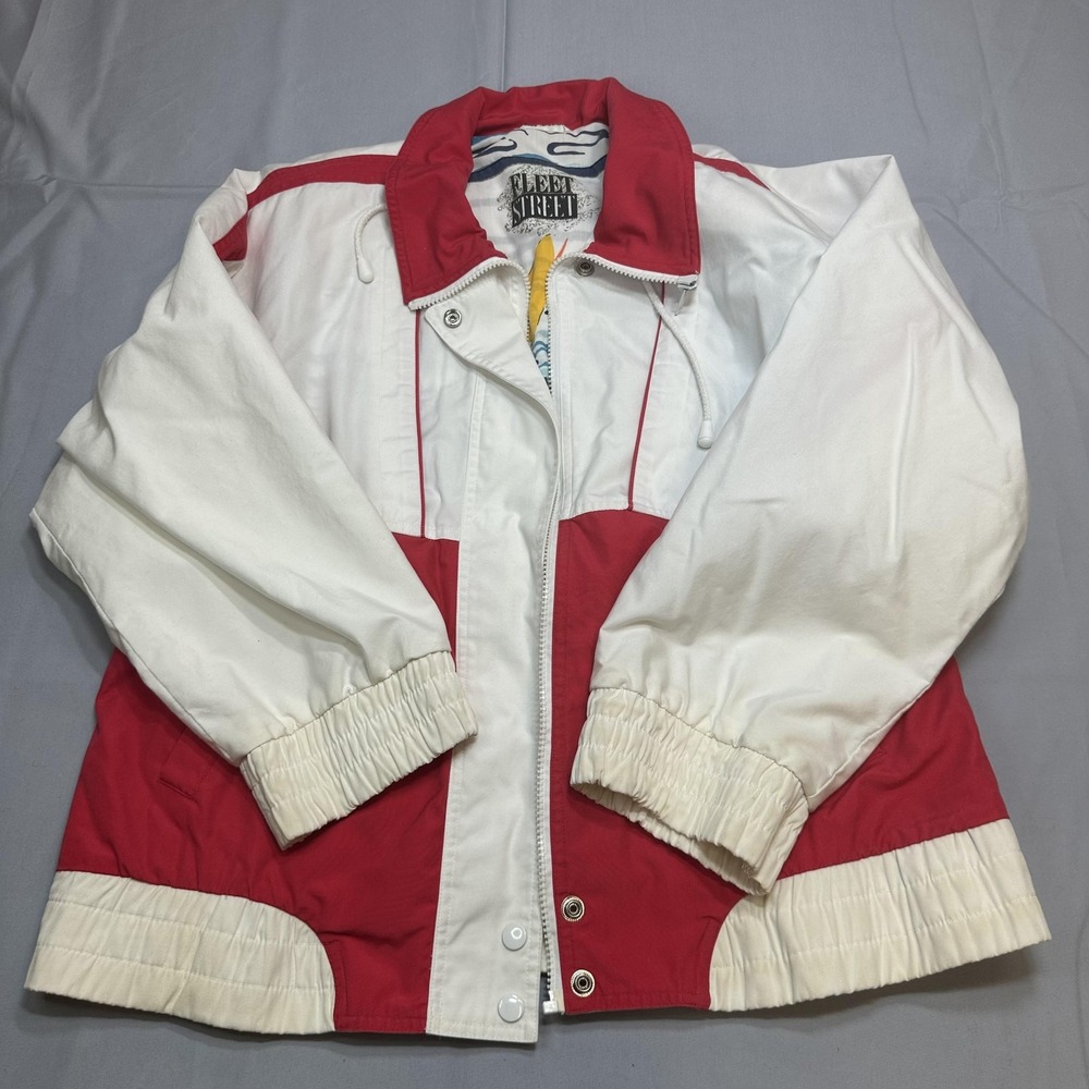 Vintage Fleet Street Jacket Womens Medium Red White Nautical Windbreaker Sailing
